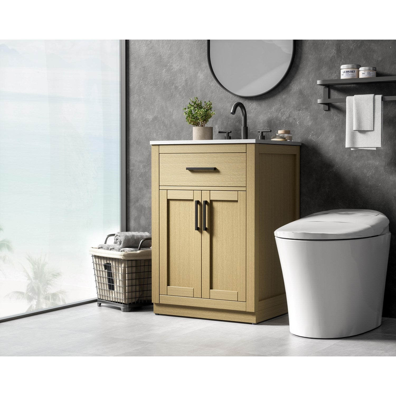 24 Inch Single Bathroom Vanity In Honey Brown - View 2 - Joshua Marshal