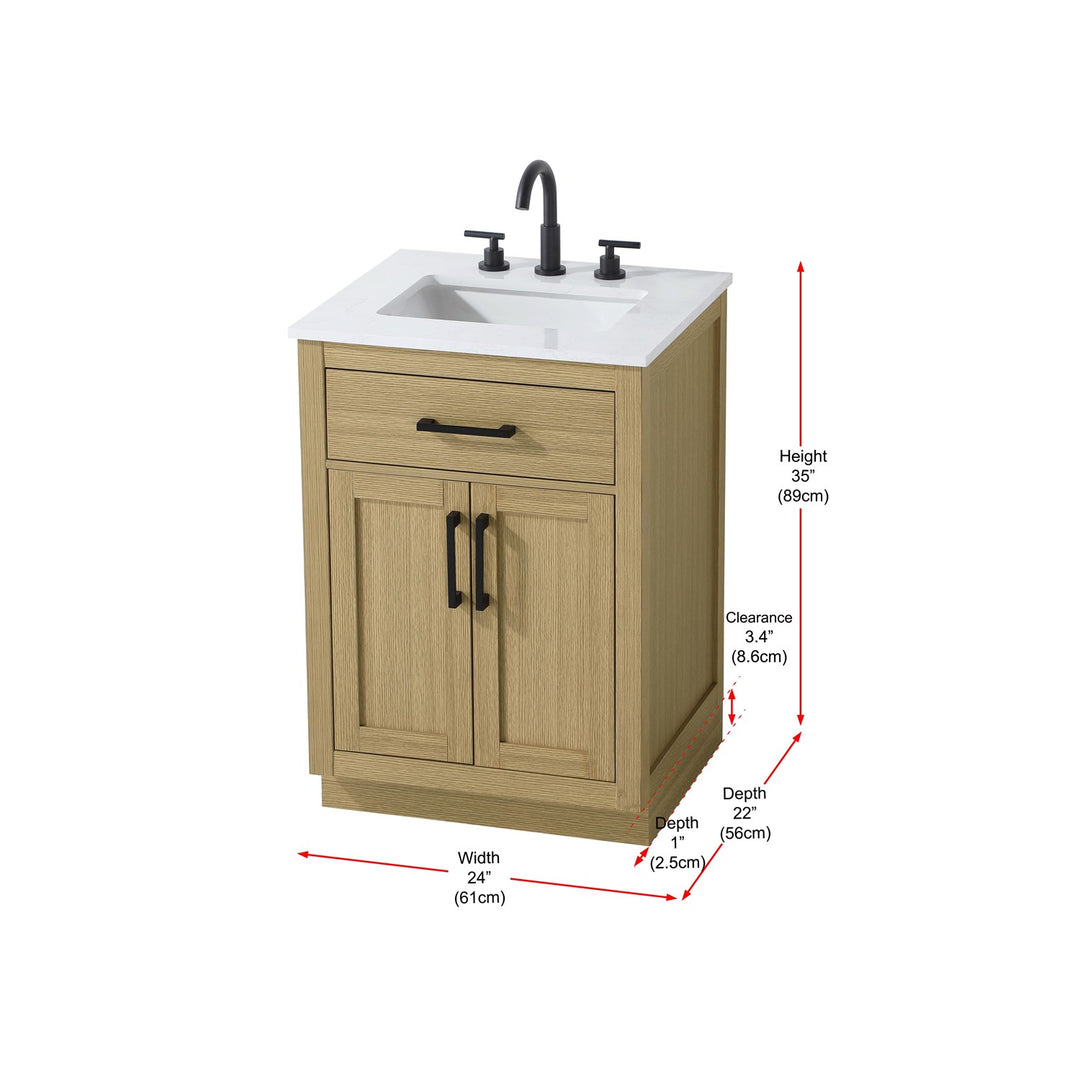 24 Inch Single Bathroom Vanity In Honey Brown - View 6 - Joshua Marshal