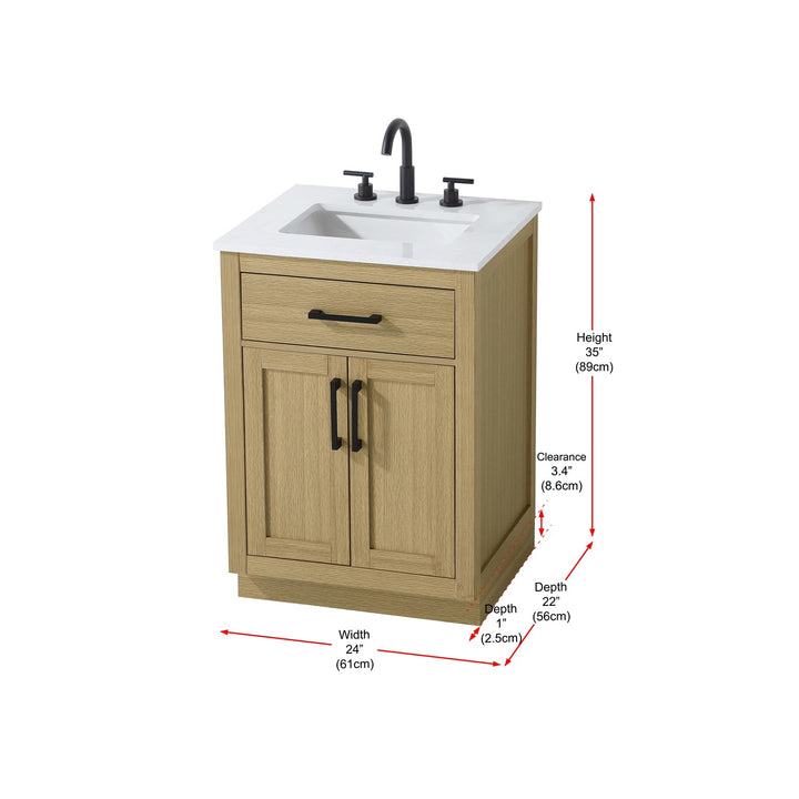 24 Inch Single Bathroom Vanity In Honey Brown - View 6 - Joshua Marshal
