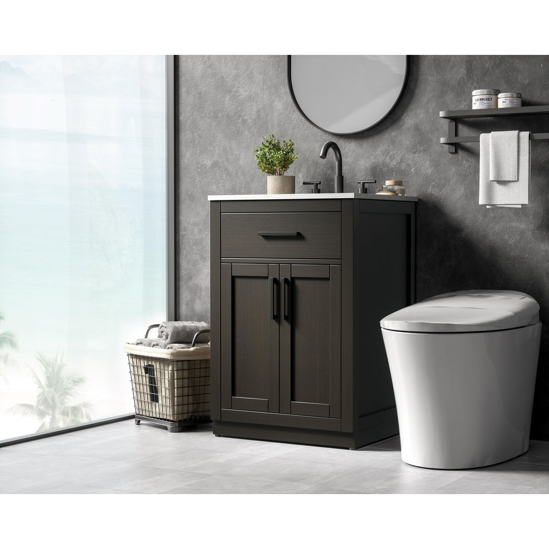 24 Inch Single Bathroom Vanity In Mocha Brown - View 2 - Joshua Marshal
