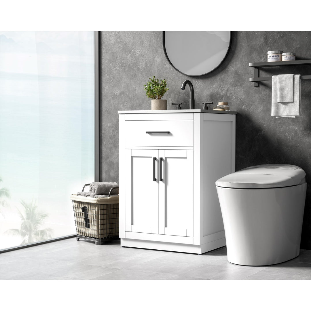 24 Inch Single Bathroom Vanity In White - View 2 - Joshua Marshal