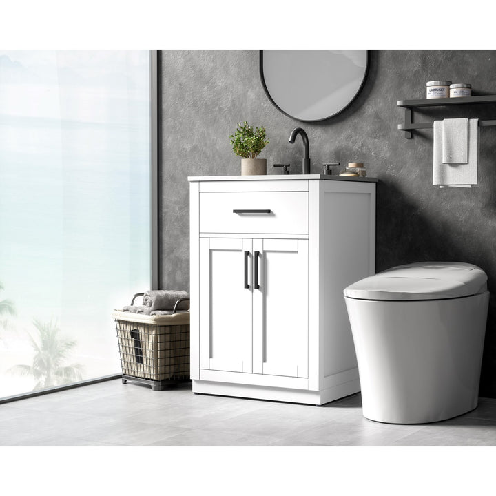 24 Inch Single Bathroom Vanity In White - View 2 - Joshua Marshal