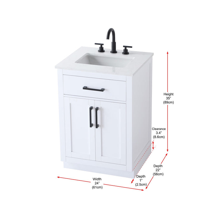 24 Inch Single Bathroom Vanity In White - View 6 - Joshua Marshal