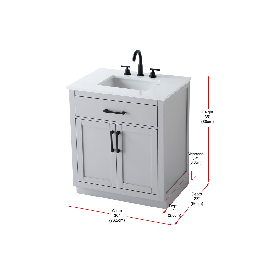 30 Inch Single Bathroom Vanity In Grey - View 6 - Joshua Marshal