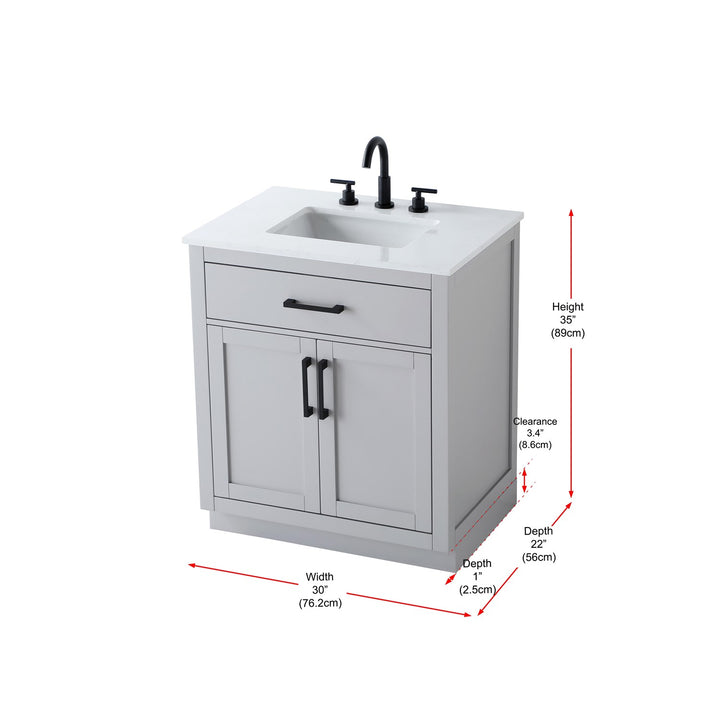 30 Inch Single Bathroom Vanity In Grey - View 6 - Joshua Marshal