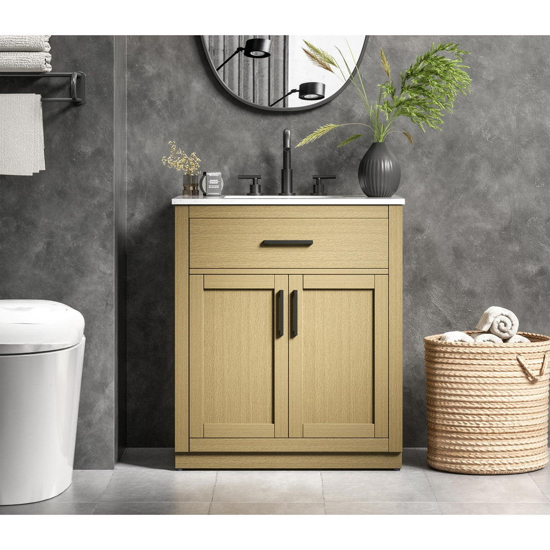 30 Inch Single Bathroom Vanity In Honey Brown