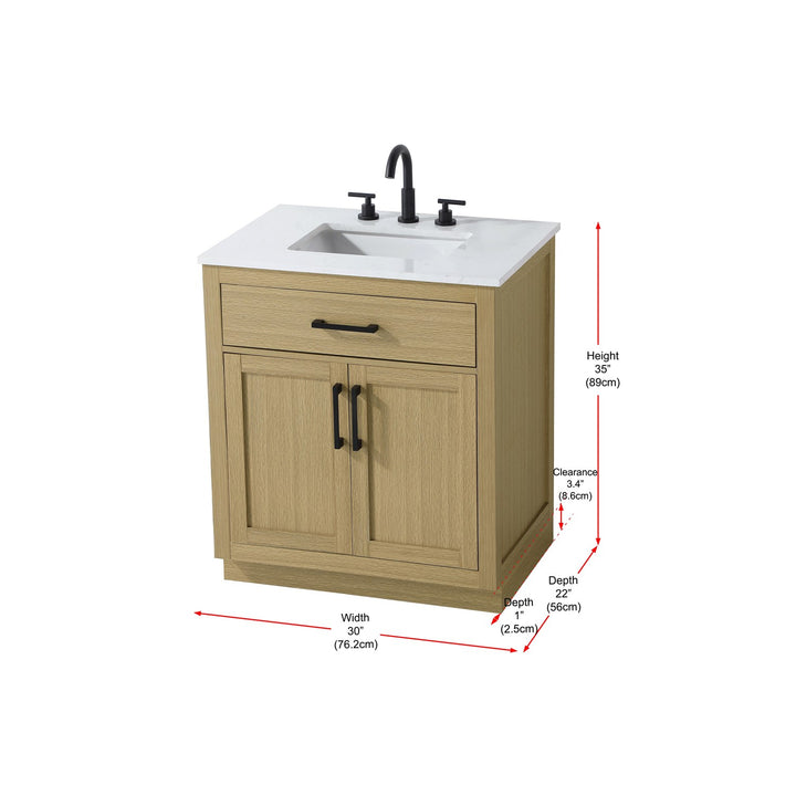 30 Inch Single Bathroom Vanity In Honey Brown - View 6 - Joshua Marshal
