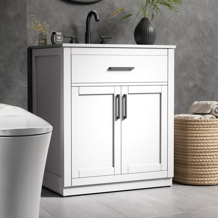 30 Inch Single Bathroom Vanity In White White Finish - KITCHEN & BATH by Joshua Marshal