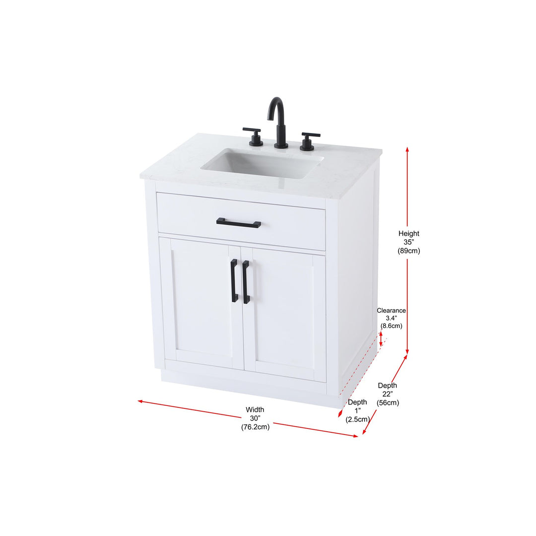 30 Inch Single Bathroom Vanity In White - View 6 - Joshua Marshal