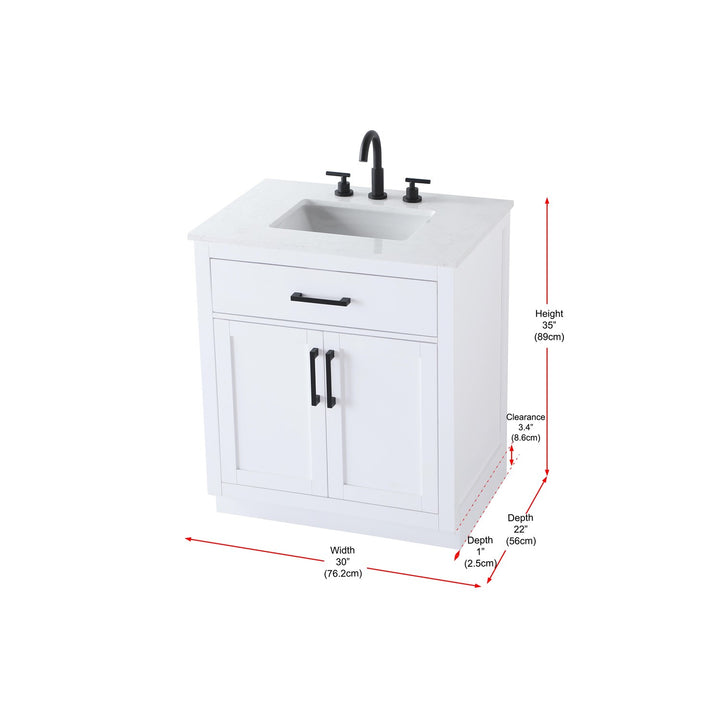 30 Inch Single Bathroom Vanity In White - View 6 - Joshua Marshal