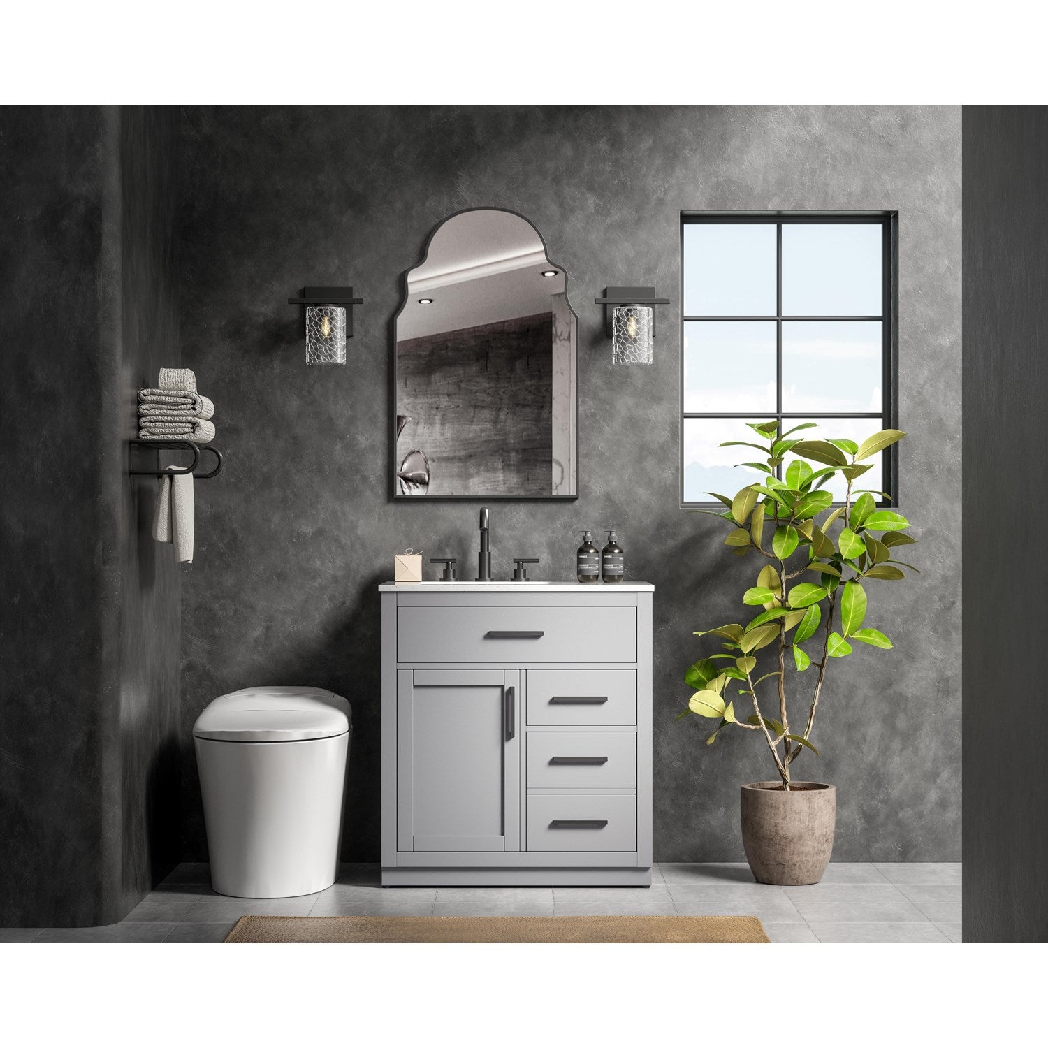 32 Inch Single Bathroom Vanity In Grey - View 2 - Joshua Marshal