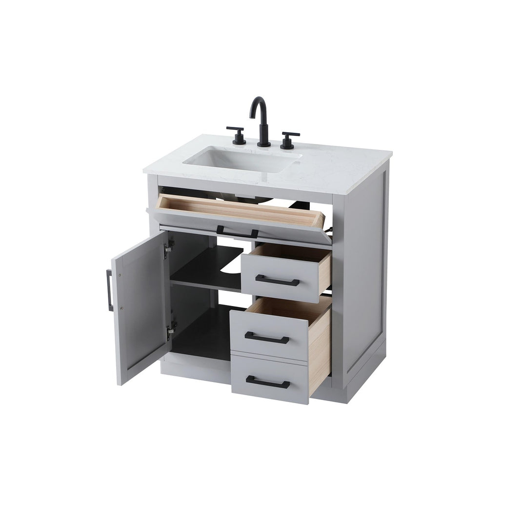 32 Inch Single Bathroom Vanity In Grey - View 4 - Joshua Marshal