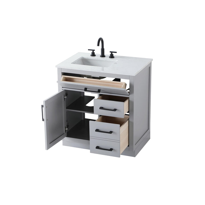 32 Inch Single Bathroom Vanity In Grey - View 4 - Joshua Marshal