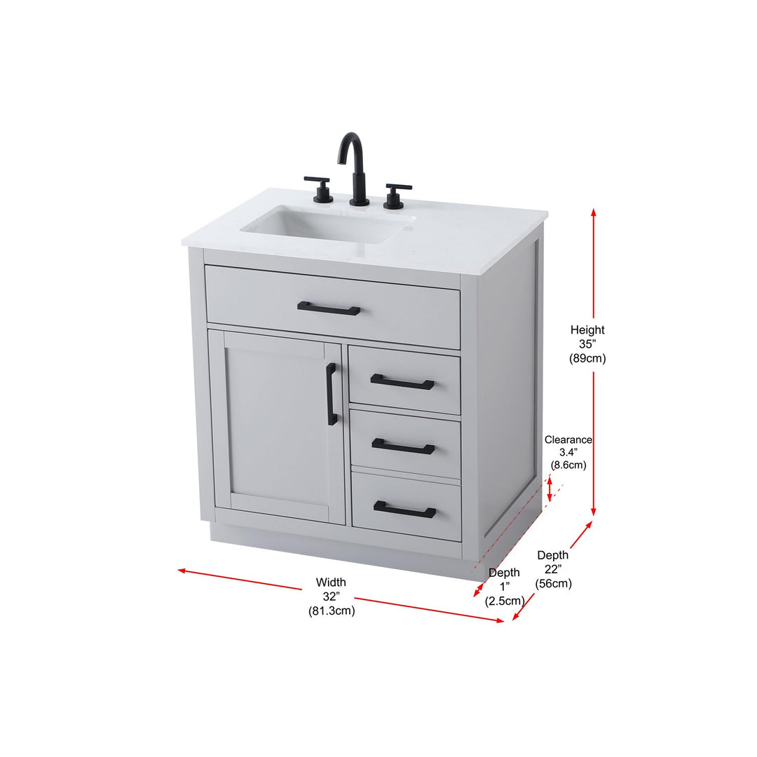 32 Inch Single Bathroom Vanity In Grey - View 6 - Joshua Marshal