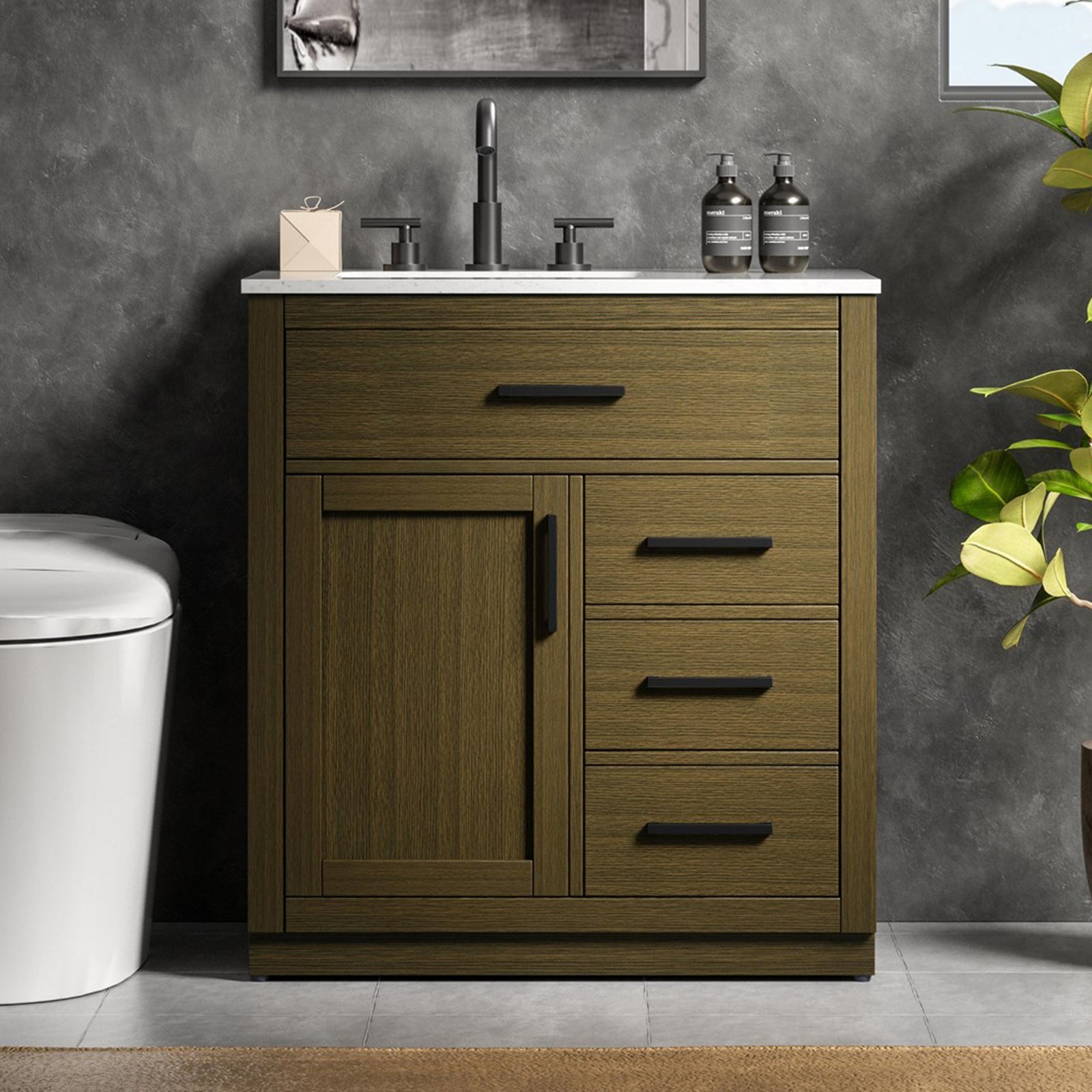 32 Inch Single Bathroom Vanity In Chestnut Brown Chestnut Brown Finish - KITCHEN & BATH by Joshua Marshal