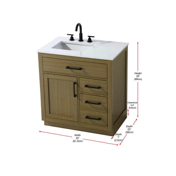 32 Inch Single Bathroom Vanity In Chestnut Brown - View 6 - Joshua Marshal