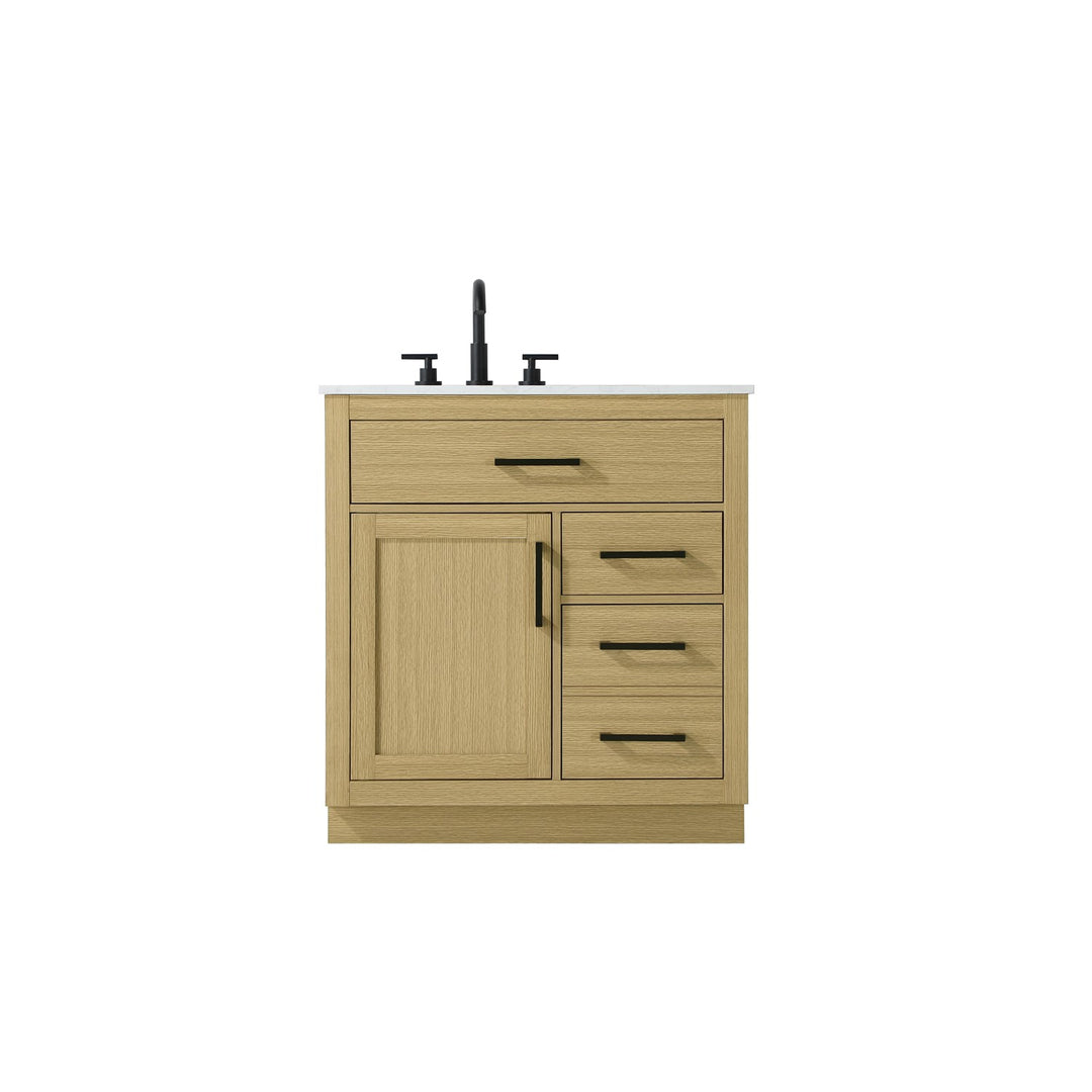 32 Inch Single Bathroom Vanity In Honey Brown - View 3 - Joshua Marshal