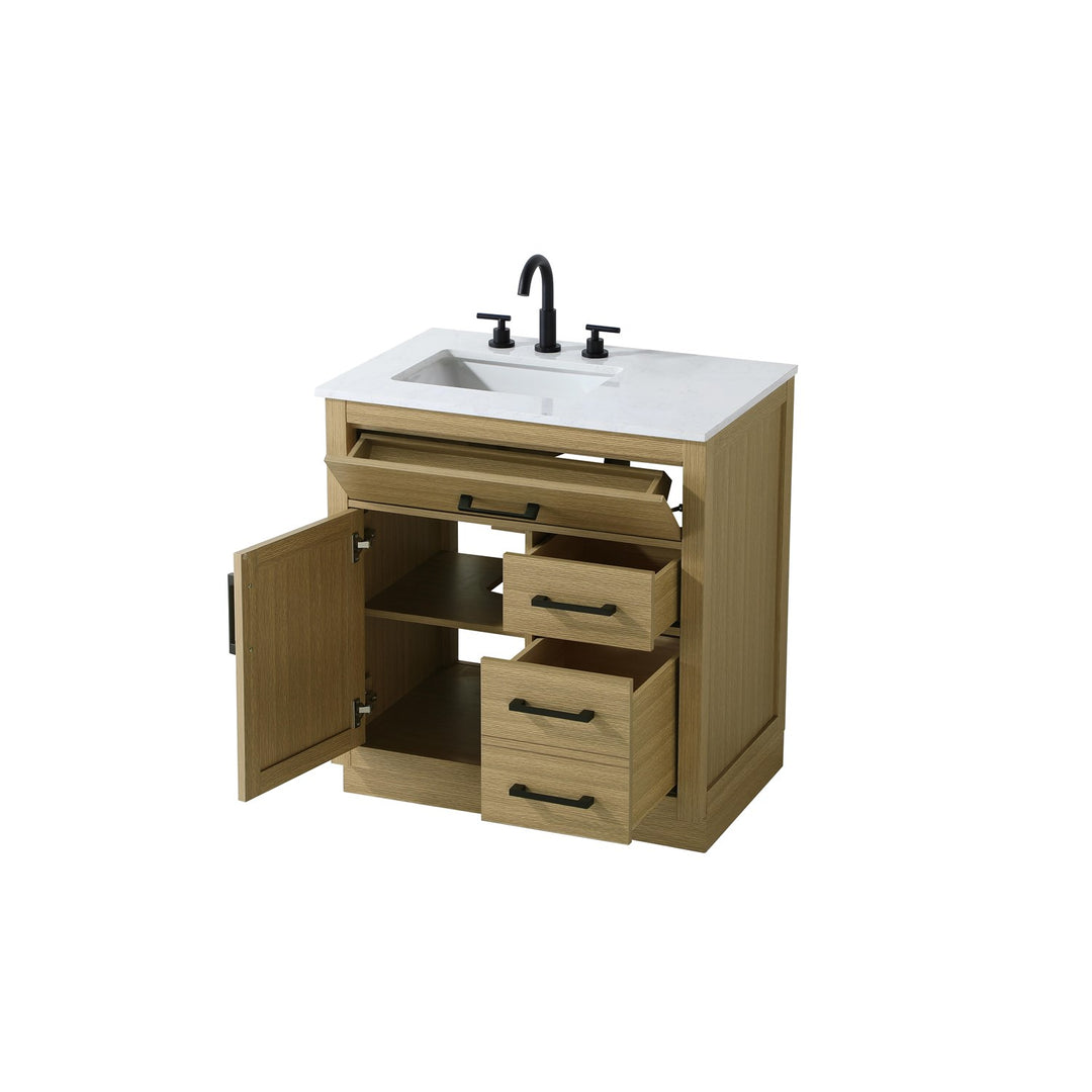 32 Inch Single Bathroom Vanity In Honey Brown - View 5 - Joshua Marshal