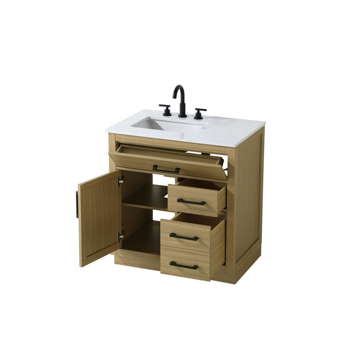 32 Inch Single Bathroom Vanity In Honey Brown - View 5 - Joshua Marshal