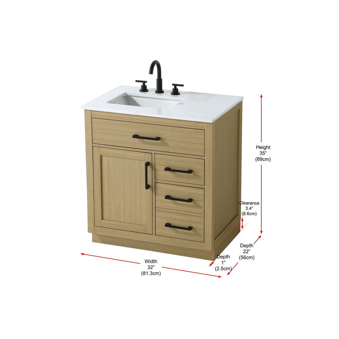 32 Inch Single Bathroom Vanity In Honey Brown - View 6 - Joshua Marshal