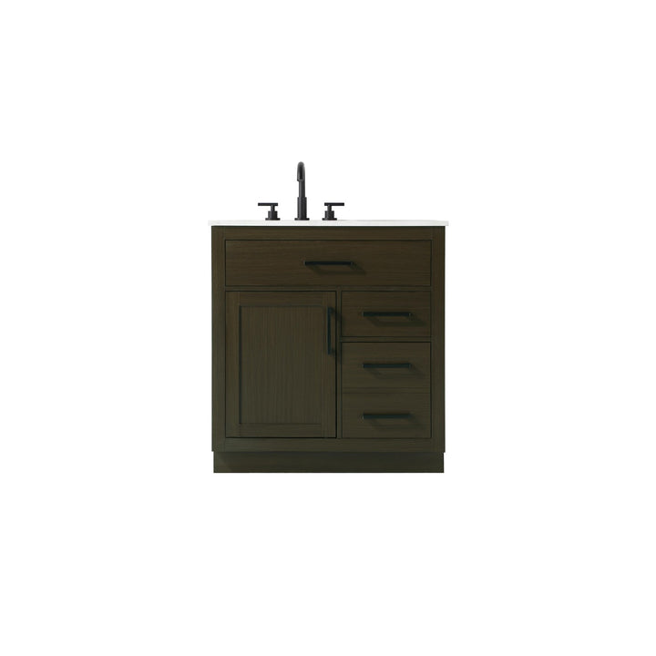 32 Inch Single Bathroom Vanity In Mocha Brown - View 3 - Joshua Marshal