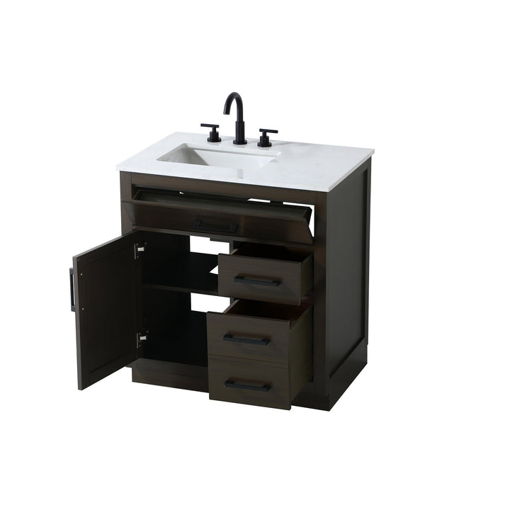 32 Inch Single Bathroom Vanity In Mocha Brown - View 4 - Joshua Marshal