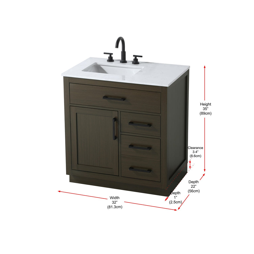 32 Inch Single Bathroom Vanity In Mocha Brown - View 6 - Joshua Marshal
