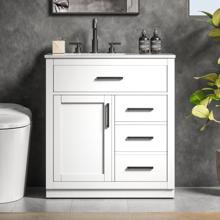 32 Inch Single Bathroom Vanity In White White Finish - KITCHEN & BATH by Joshua Marshal
