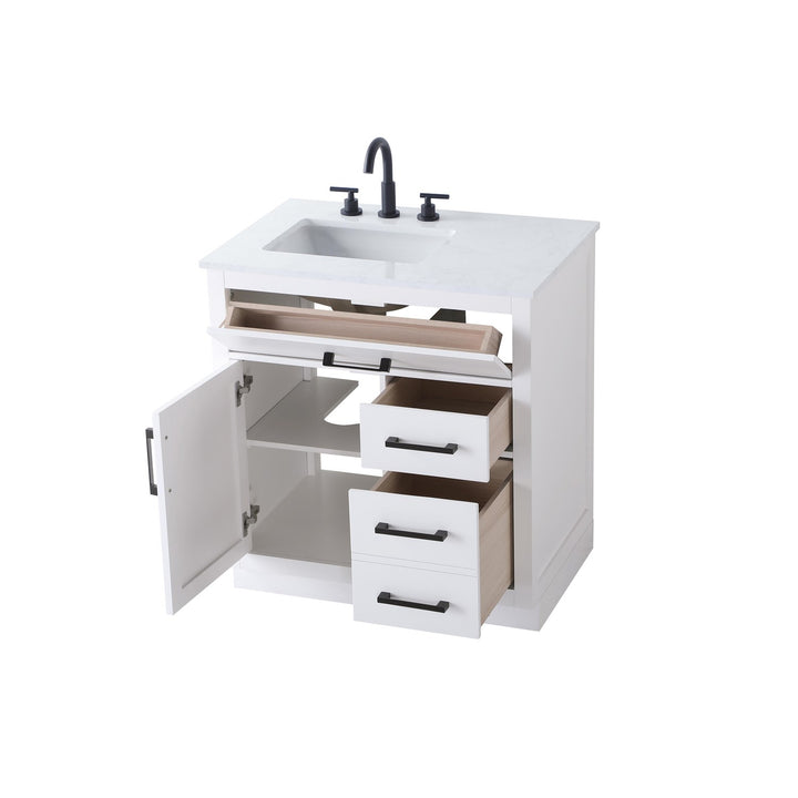 32 Inch Single Bathroom Vanity In White - View 5 - Joshua Marshal