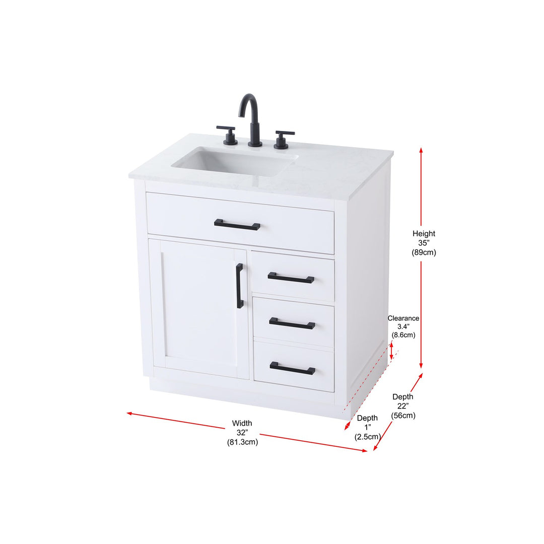 32 Inch Single Bathroom Vanity In White - View 6 - Joshua Marshal