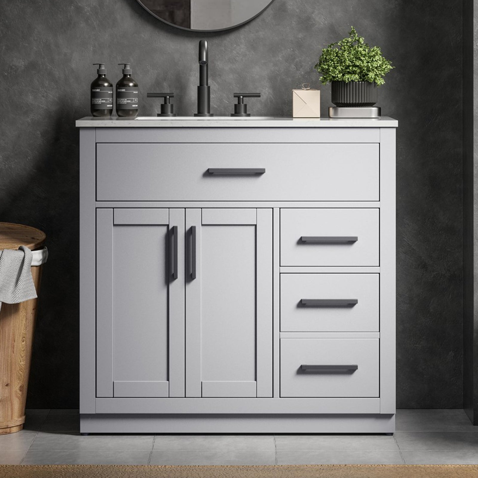 36 Inch Single Bathroom Vanity In Grey Grey Finish - KITCHEN & BATH by Joshua Marshal