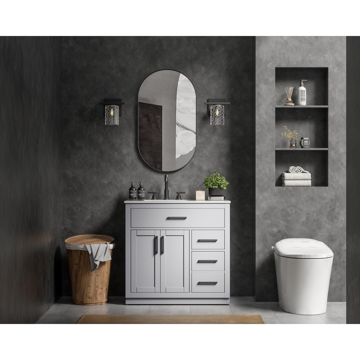 36 Inch Single Bathroom Vanity In Grey - View 2 - Joshua Marshal