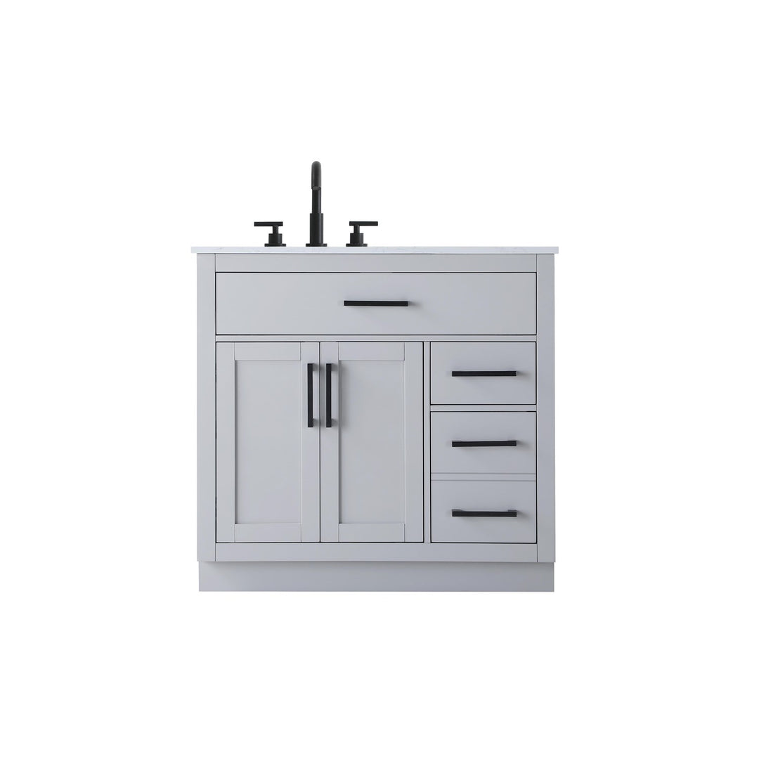 36 Inch Single Bathroom Vanity In Grey - View 3 - Joshua Marshal