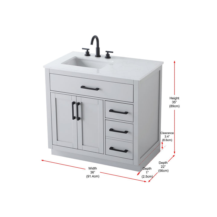 36 Inch Single Bathroom Vanity In Grey - View 6 - Joshua Marshal