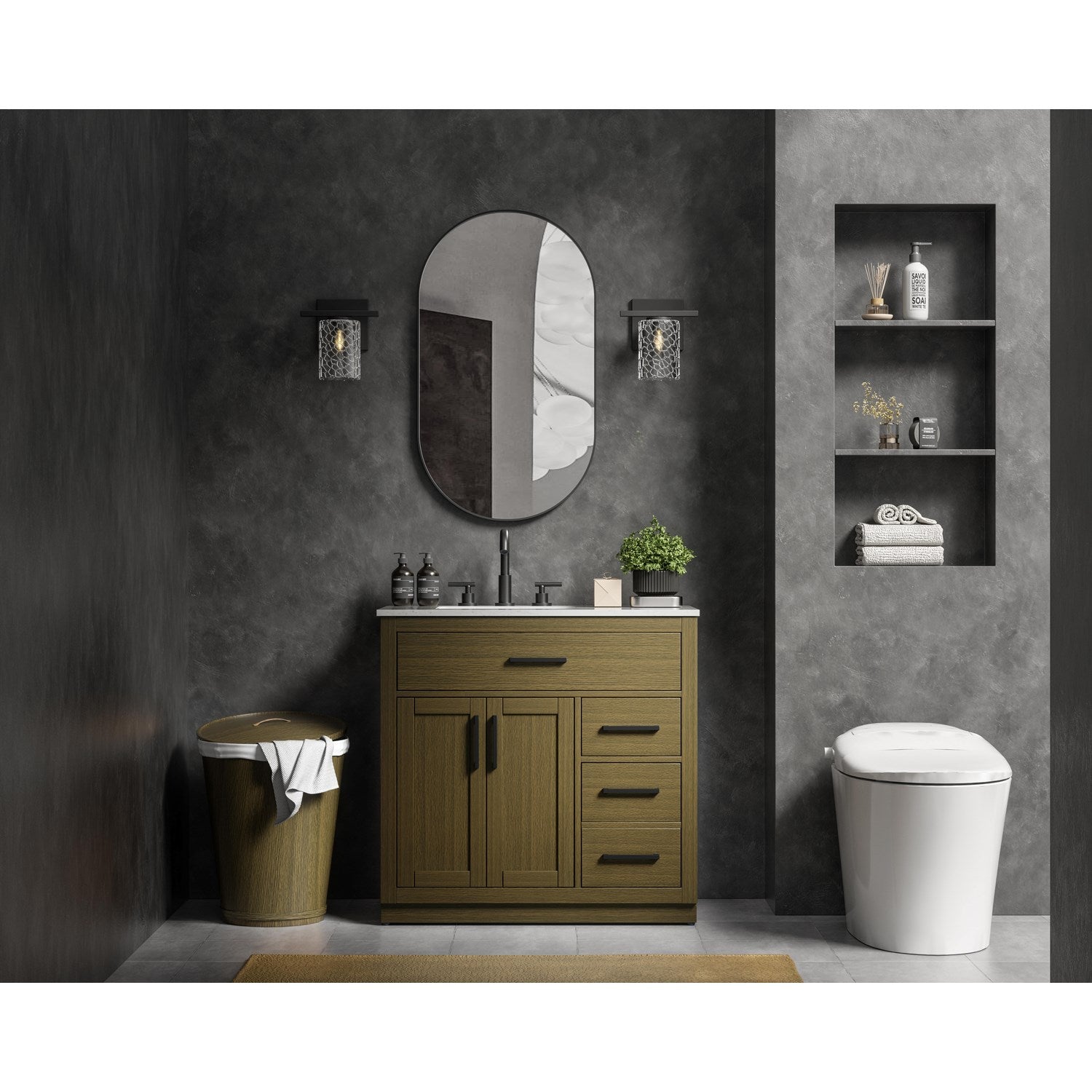 36 Inch Single Bathroom Vanity In Chestnut Brown - View 2 - Joshua Marshal