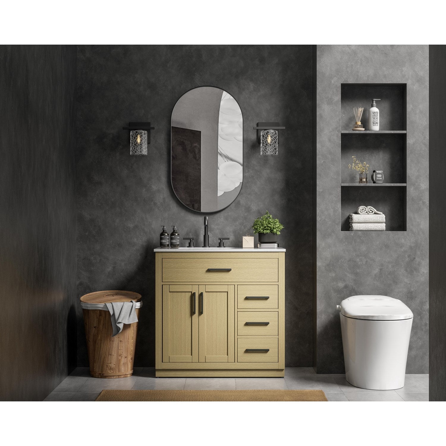 36 Inch Single Bathroom Vanity In Honey Brown - View 2 - Joshua Marshal
