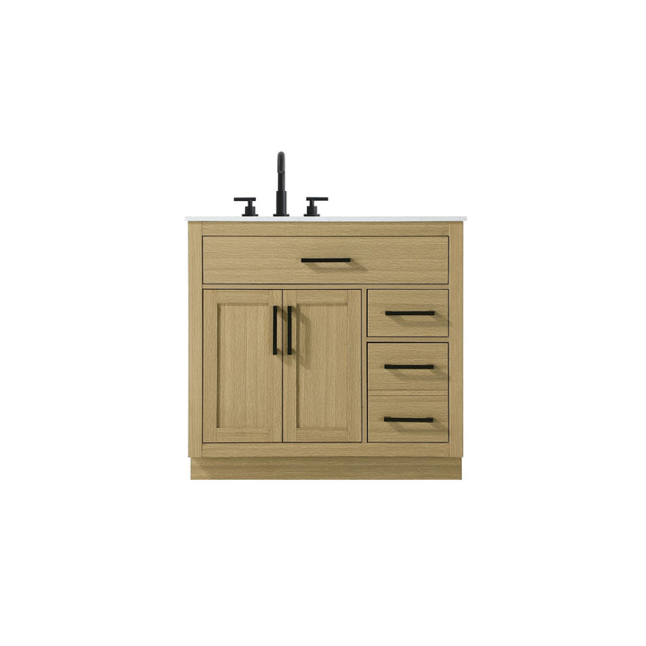 36 Inch Single Bathroom Vanity In Honey Brown - View 3 - Joshua Marshal