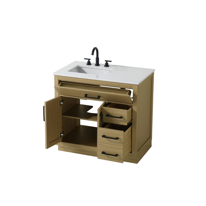 36 Inch Single Bathroom Vanity In Honey Brown - View 4 - Joshua Marshal