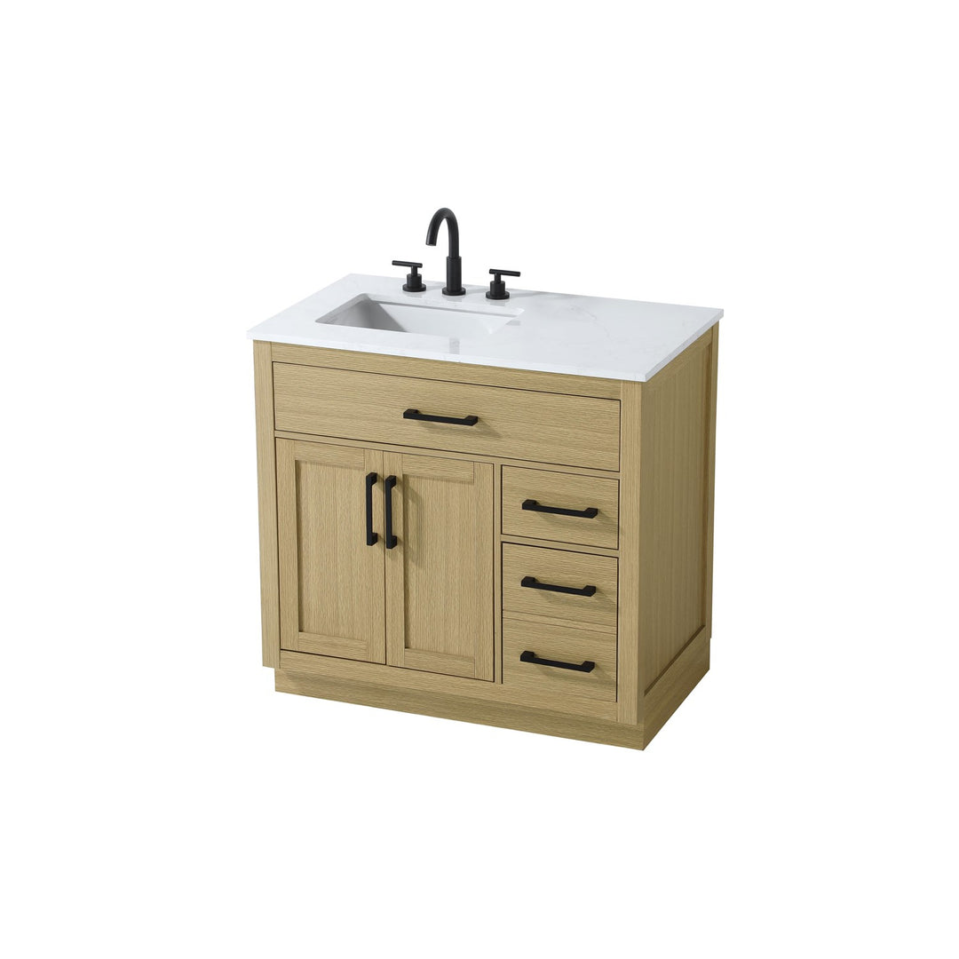 36 Inch Single Bathroom Vanity In Honey Brown - View 5 - Joshua Marshal