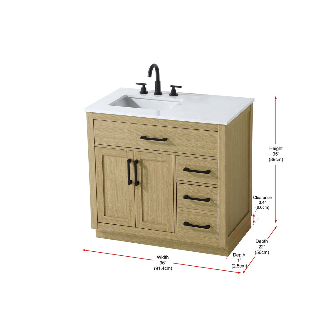36 Inch Single Bathroom Vanity In Honey Brown - View 6 - Joshua Marshal