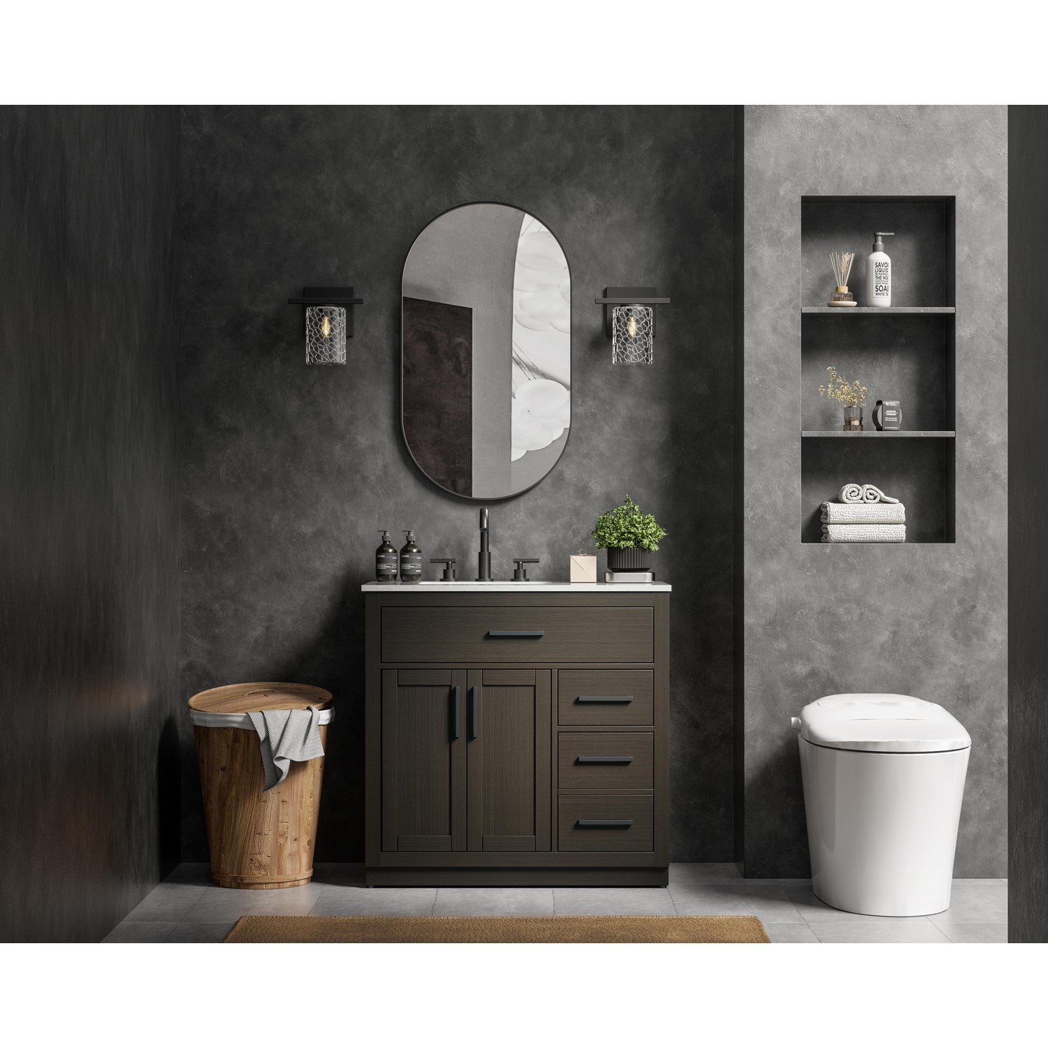 36 Inch Single Bathroom Vanity In Mocha Brown - View 2 - Joshua Marshal