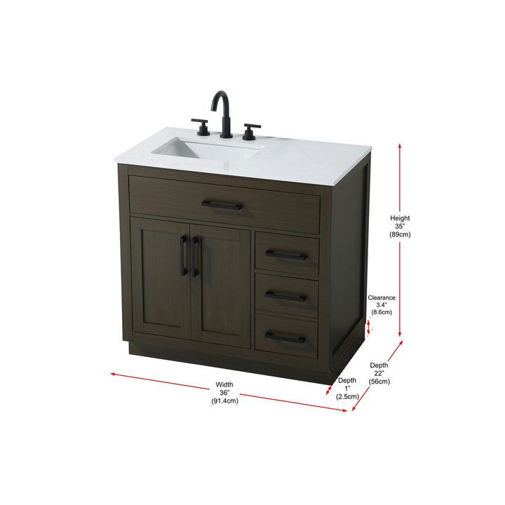 36 Inch Single Bathroom Vanity In Mocha Brown - View 6 - Joshua Marshal
