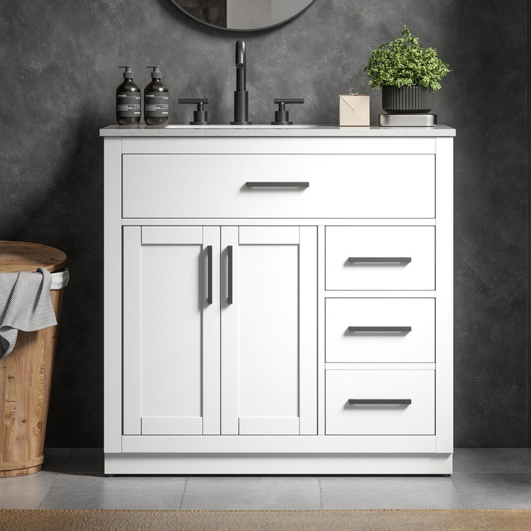 36 Inch Single Bathroom Vanity In White White Finish - KITCHEN & BATH by Joshua Marshal