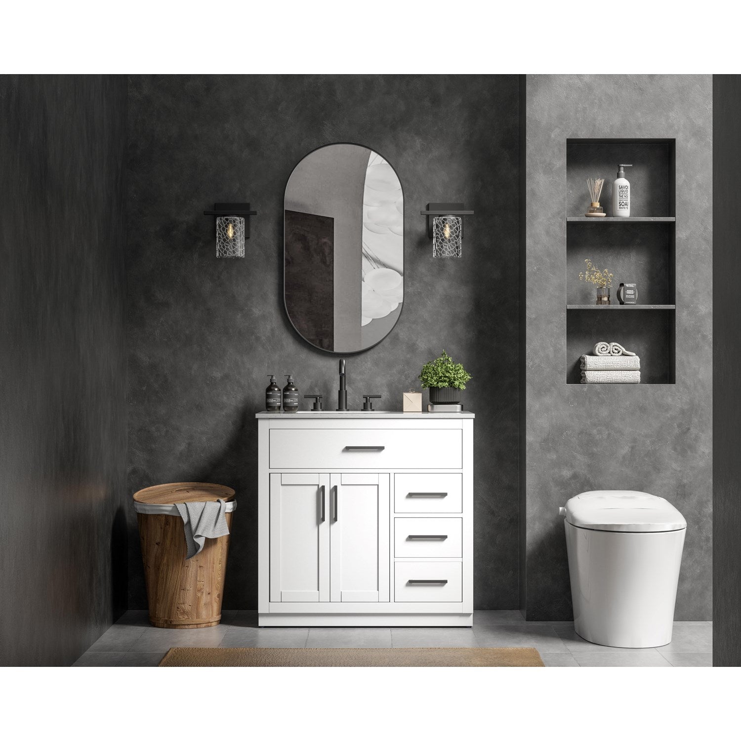 36 Inch Single Bathroom Vanity In White - View 2 - Joshua Marshal