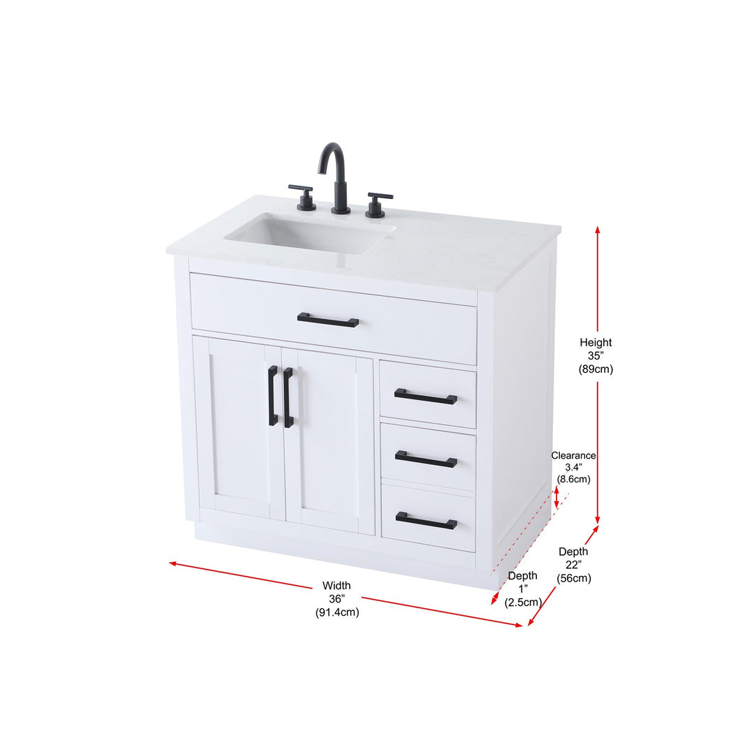 36 Inch Single Bathroom Vanity In White - View 6 - Joshua Marshal