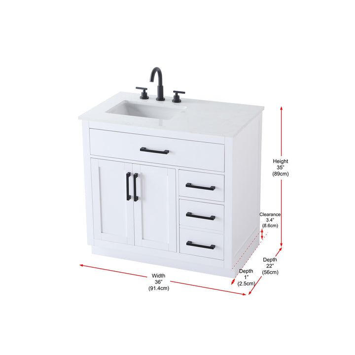 36 Inch Single Bathroom Vanity In White - View 6 - Joshua Marshal