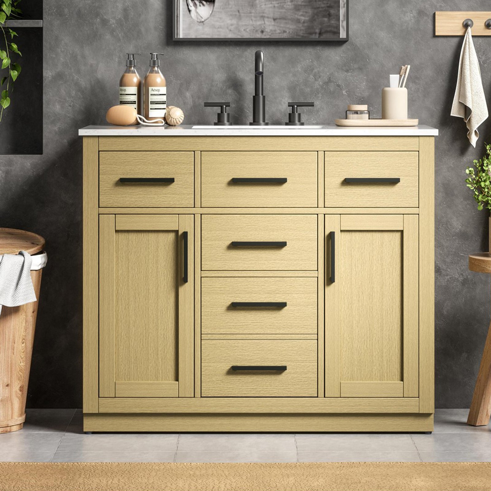 42 Inch Single Bathroom Vanity In Honey Brown Honey Brown Finish - KITCHEN & BATH by Joshua Marshal