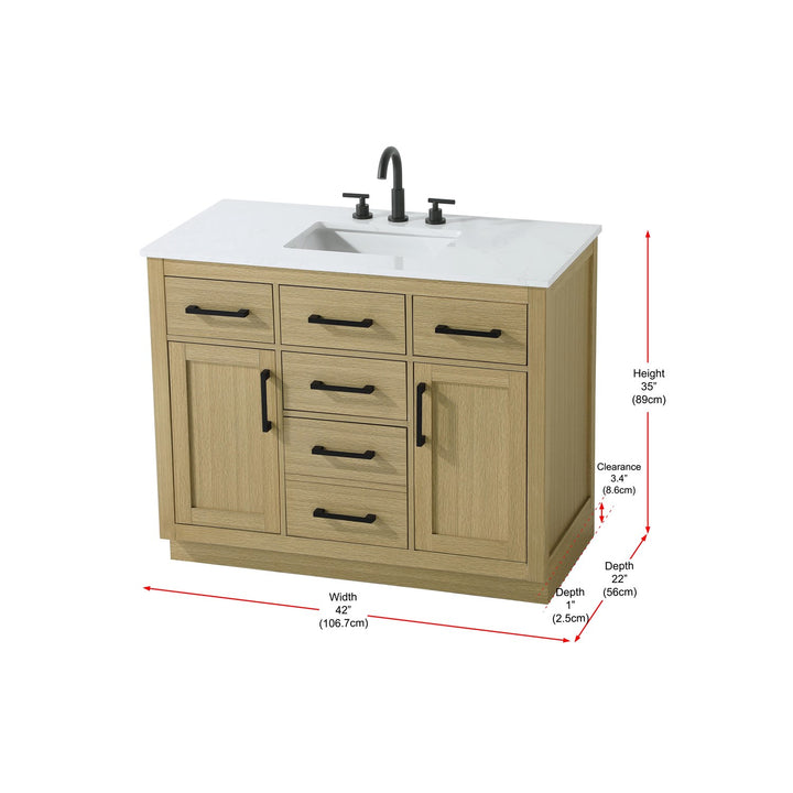 42 Inch Single Bathroom Vanity In Honey Brown - View 6 - Joshua Marshal