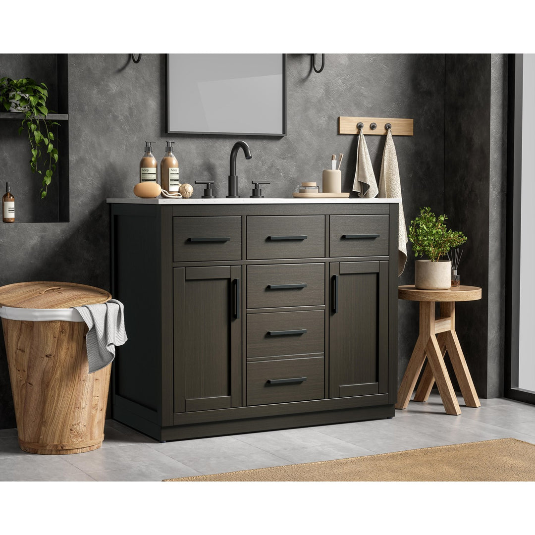 42 Inch Single Bathroom Vanity In Mocha Brown - View 2 - Joshua Marshal