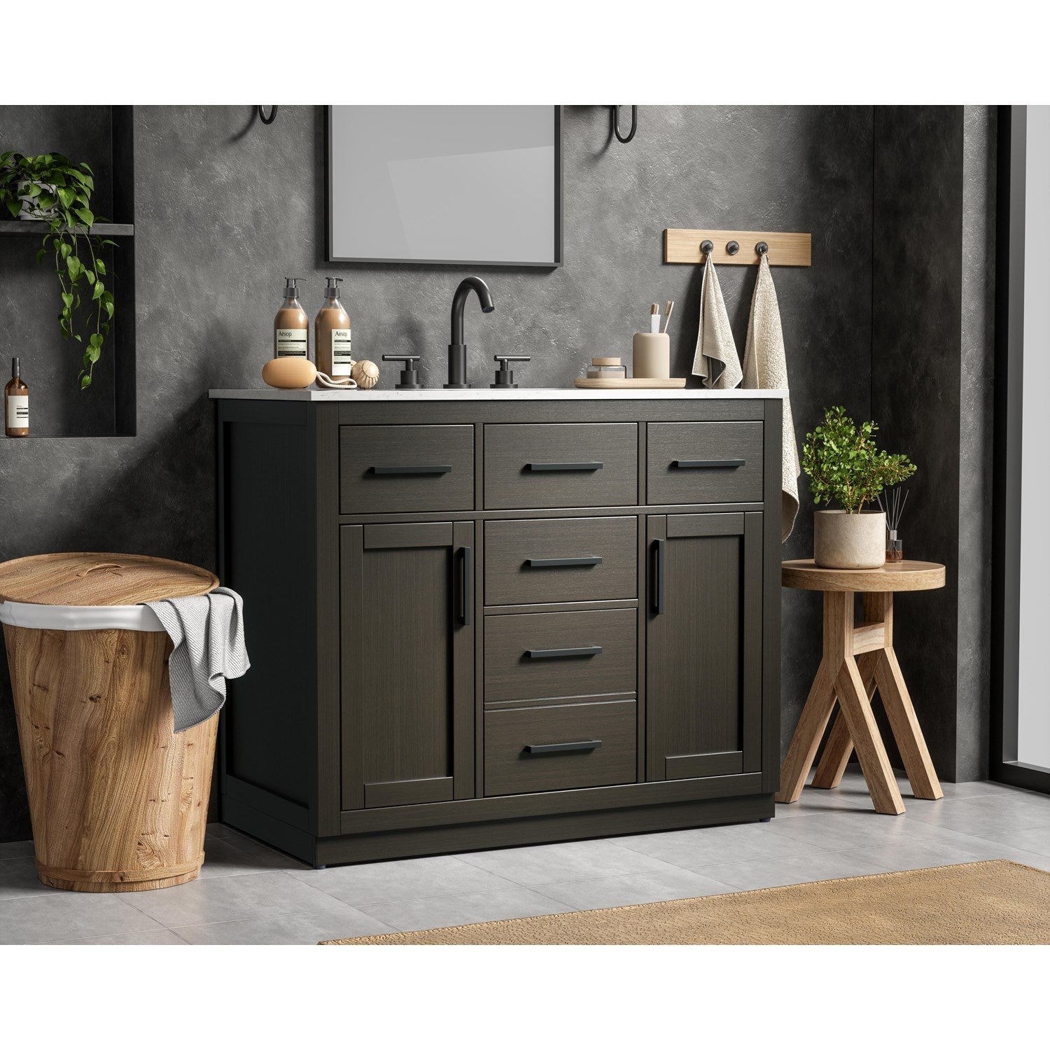 42 Inch Single Bathroom Vanity In Mocha Brown - View 2 - Joshua Marshal